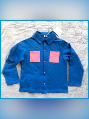 NWT The Sunday Collective Organic Shirt Jacket Blue Pink Unisex Boy Girl 10 11